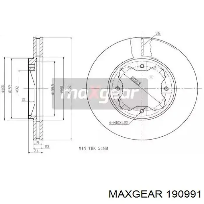 190991 Maxgear Диск тормозной передний