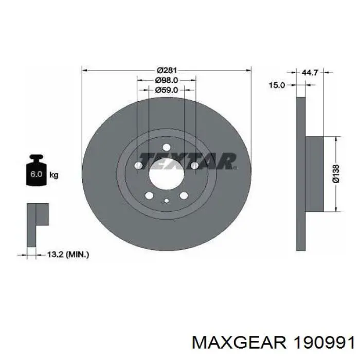 Купить 190991 Maxgear Ротор тормозной