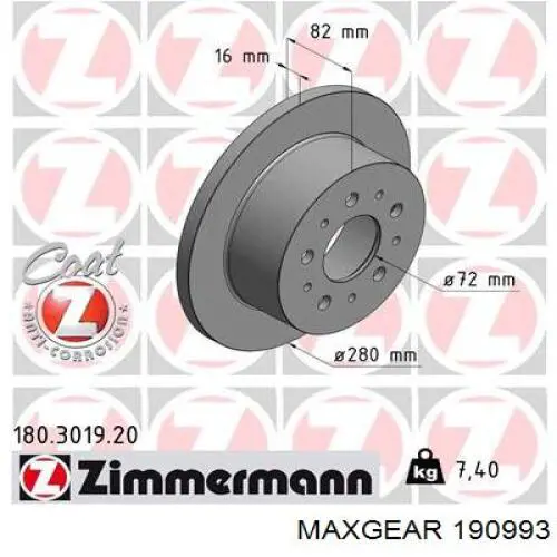 Купить 190993 Maxgear Диск тормозной задний
