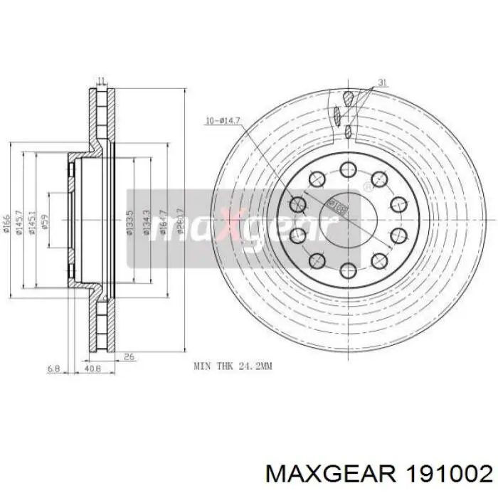 19-1002 Maxgear диск тормозной передний