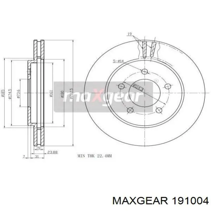 Передние тормозные диски 191004 Maxgear