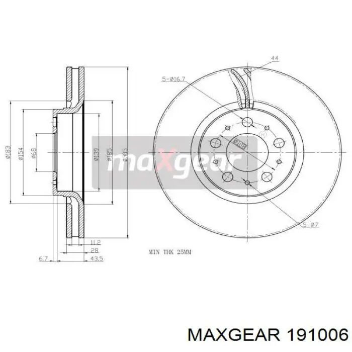 Передние тормозные диски 191006 Maxgear