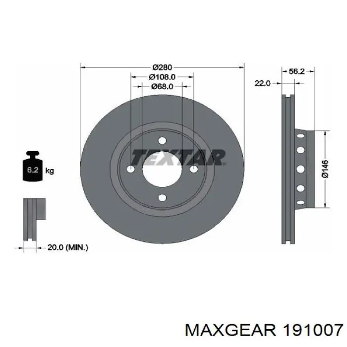 Тормоз дисковый передний Maxgear 191007 цена, от 38.18 USD