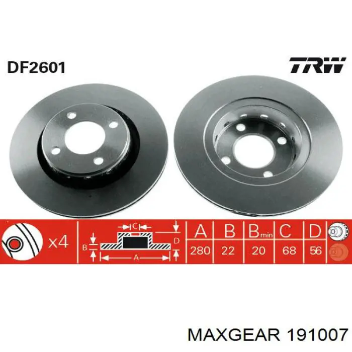 Передние тормозные диски 191007 Maxgear