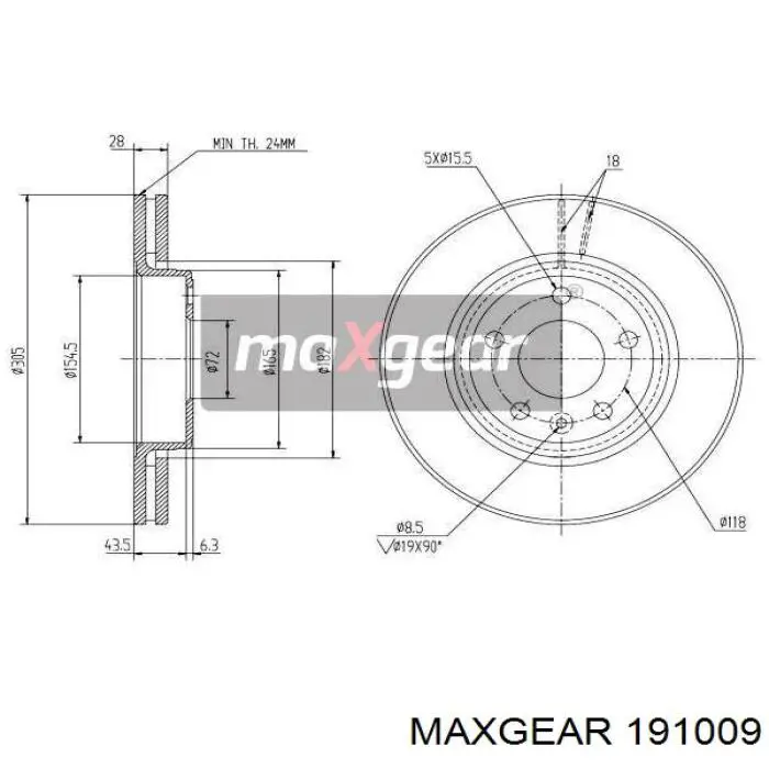 Диск тормозной передний MAXGEAR 191009