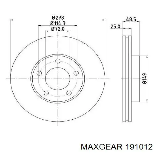 Передний тормозной диск Maxgear 191012