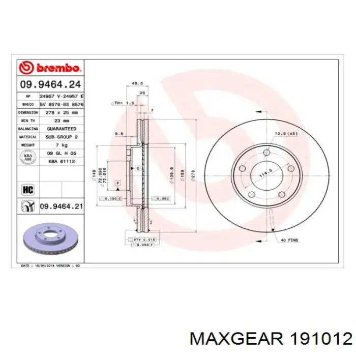 Купить 191012 Maxgear Ротор тормозной