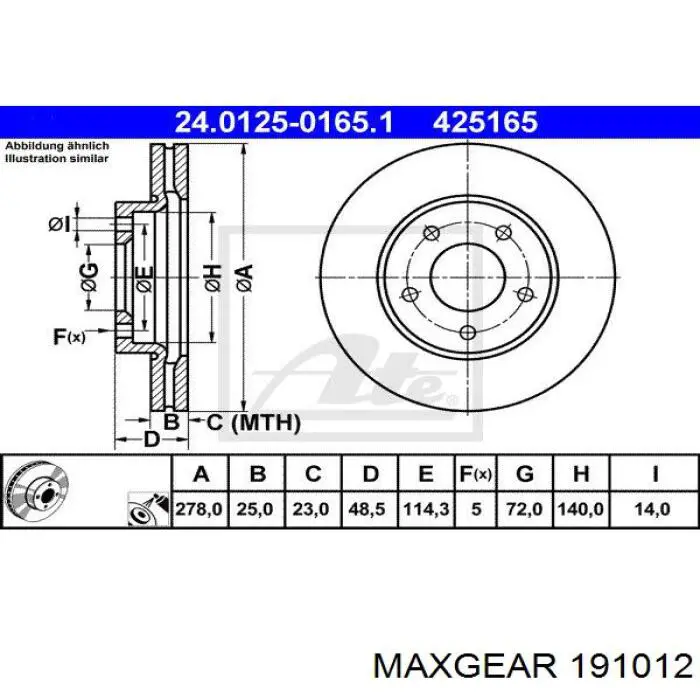 Передние тормозные диски 191012 Maxgear