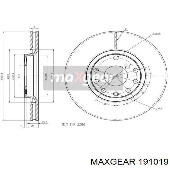 19-1019 Maxgear диск тормозной передний
