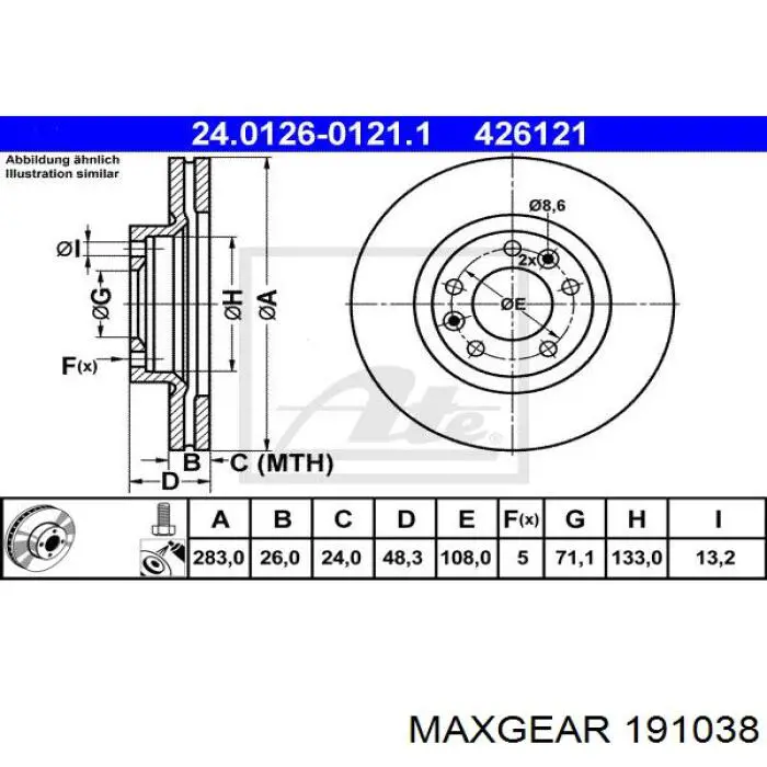 Тормоз дисковый передний Maxgear 191038 цена, от 35.02 USD