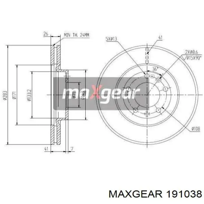 Тормоз дисковый передний Maxgear 191038 цена, от 35.02 USD