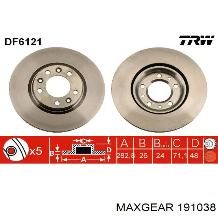 Передние тормозные диски 191038 Maxgear