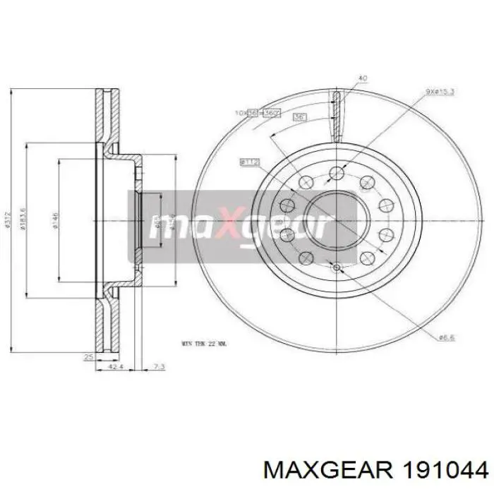 Диск тормозной передний MAXGEAR 191044