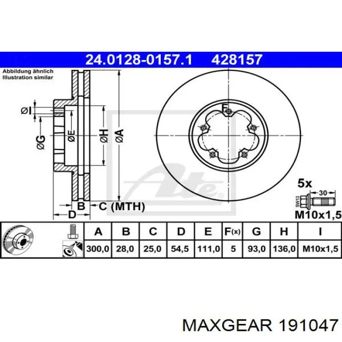 Передние тормозные диски 191047 Maxgear