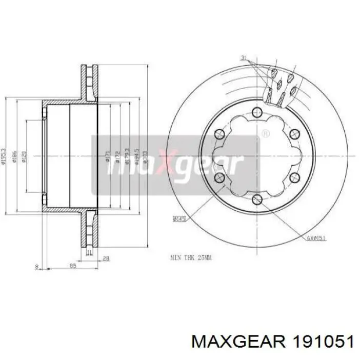 Диск тормозной задний MAXGEAR 191051