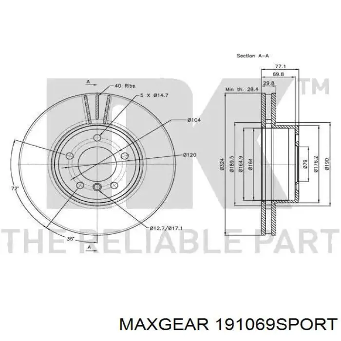 Купить 191069SPORT Maxgear Ротор тормозной