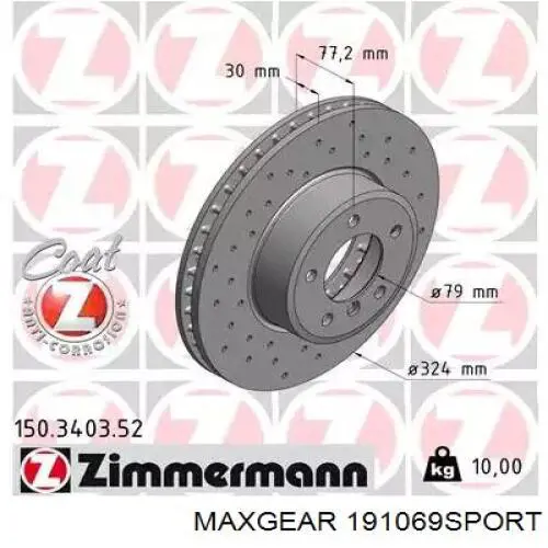 Передние тормозные диски 191069SPORT Maxgear