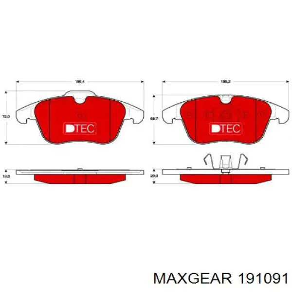 Передние тормозные колодки 191091 Maxgear