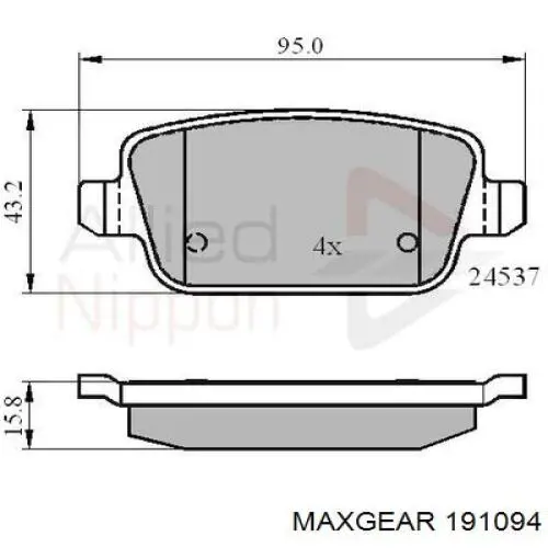 Купить 191094 Maxgear Колодки тормозные задние, дисковые