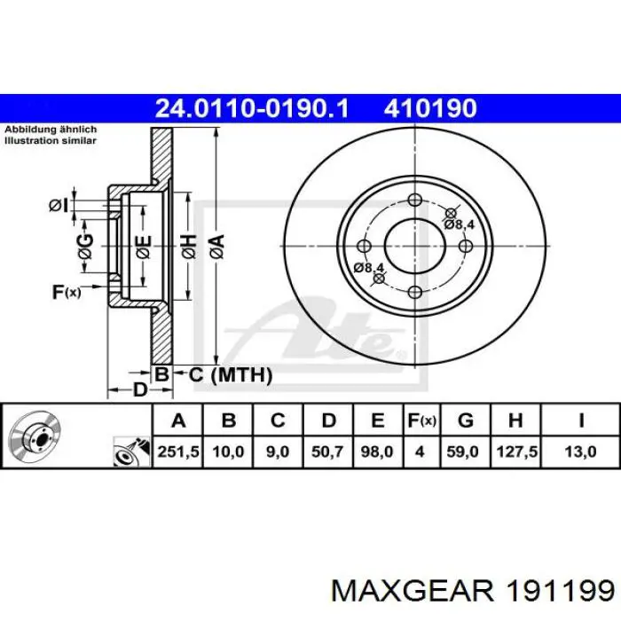 Задний дисковый тормоз Maxgear 191199