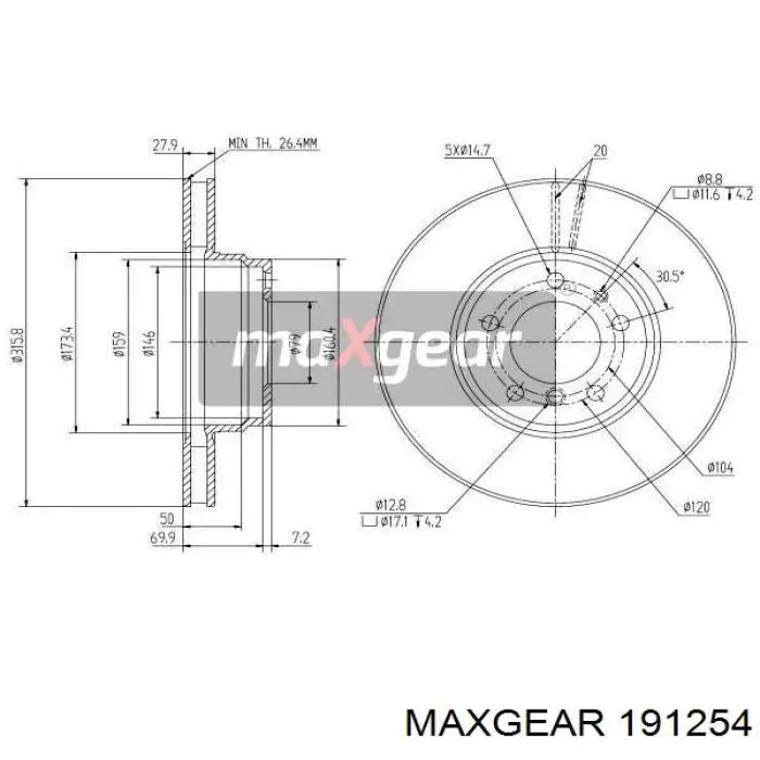 19-1254 Maxgear диск тормозной передний