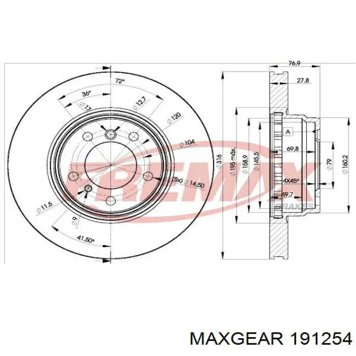 Купить 191254 Maxgear Ротор тормозной