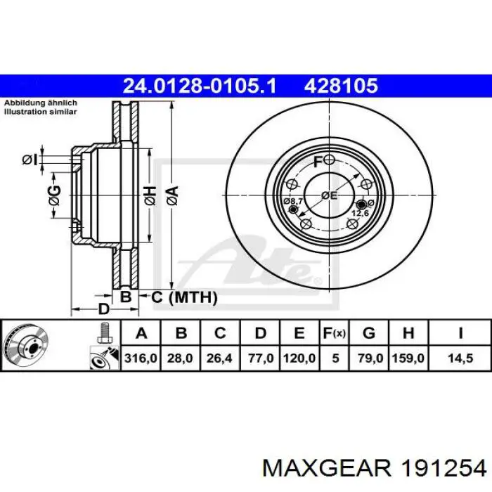 Передние тормозные диски 191254 Maxgear