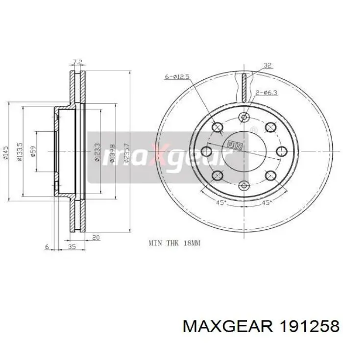 19-1258 Maxgear диск тормозной передний