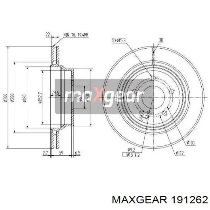 19-1262 Maxgear диск тормозной задний