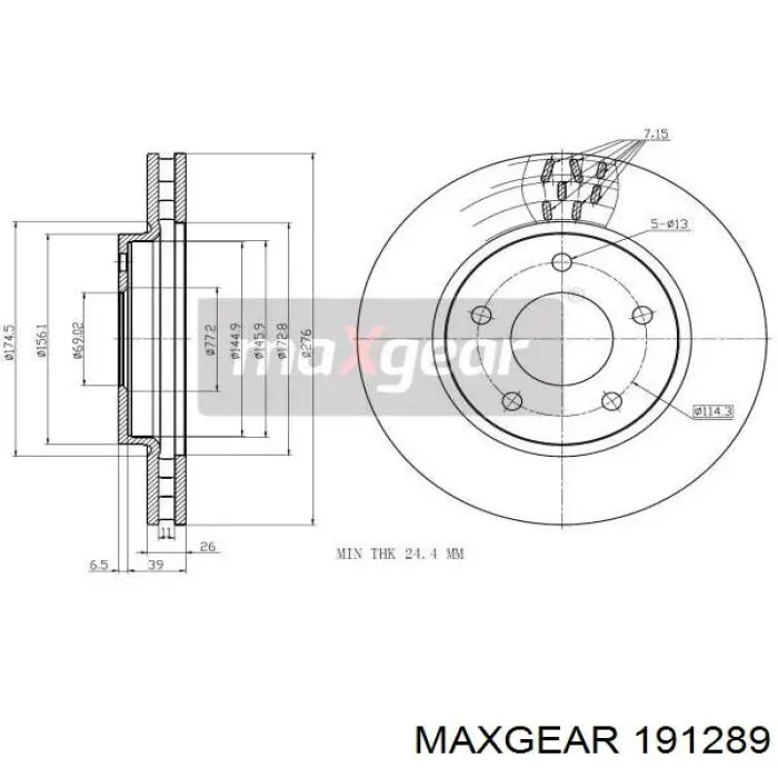 Тормоз дисковый передний Maxgear 191289 цена, от 33.94 USD