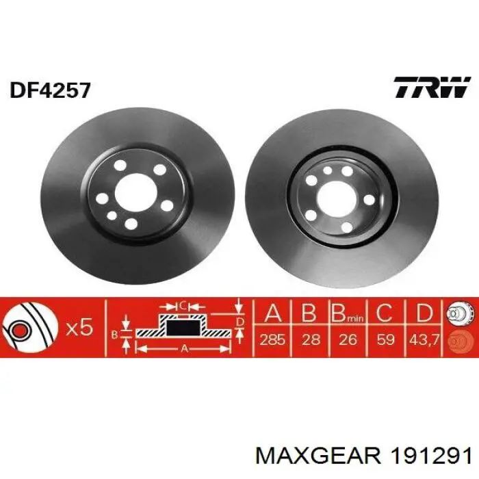 Передний тормозной диск Maxgear 191291