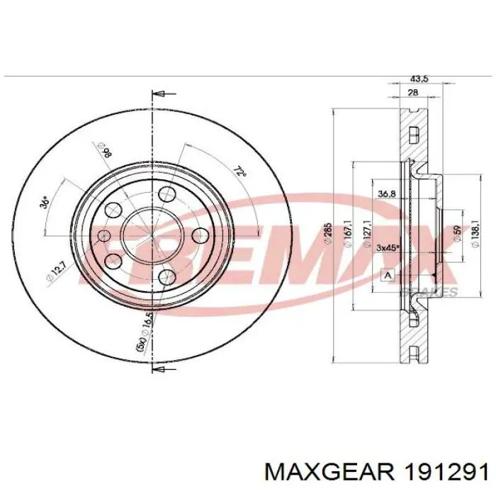 Тормоз дисковый передний Maxgear 191291 цена, от 39.49 USD