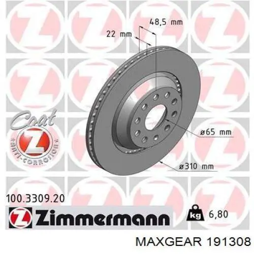 Задний тормозной диск Maxgear 191308 цена, от 29.54 USD