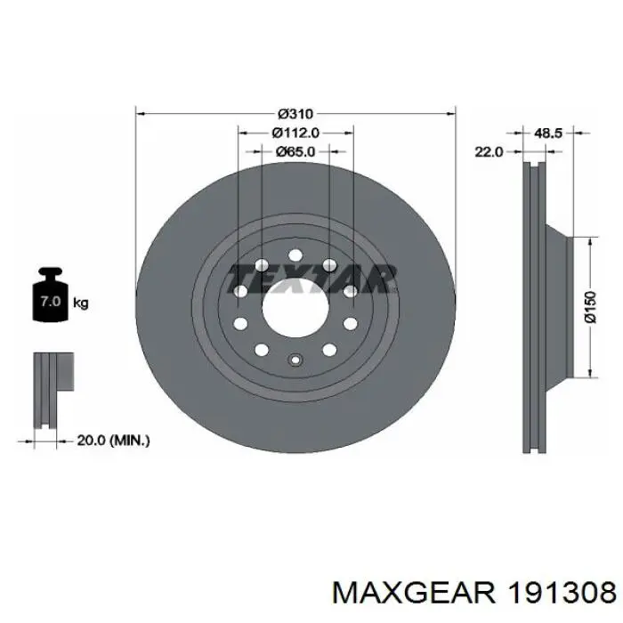Купить 191308 Maxgear Диск тормозной задний