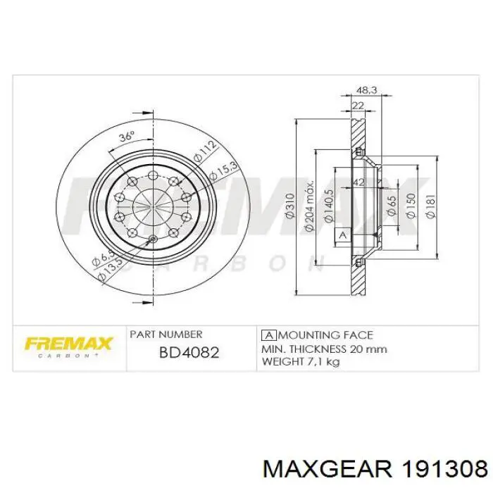191308 Maxgear Дисковый тормоз