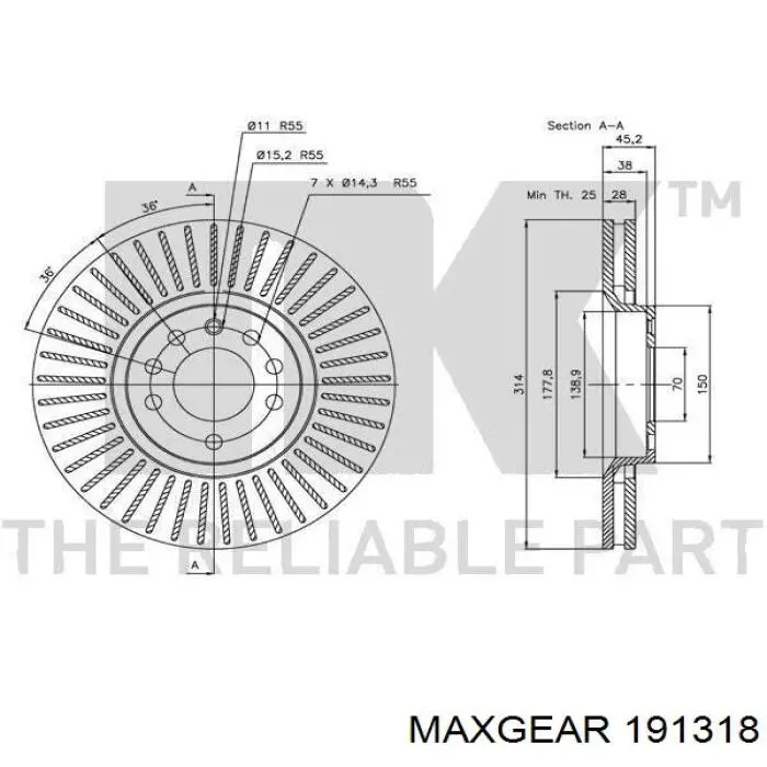 191318 Maxgear Диск тормозной передний