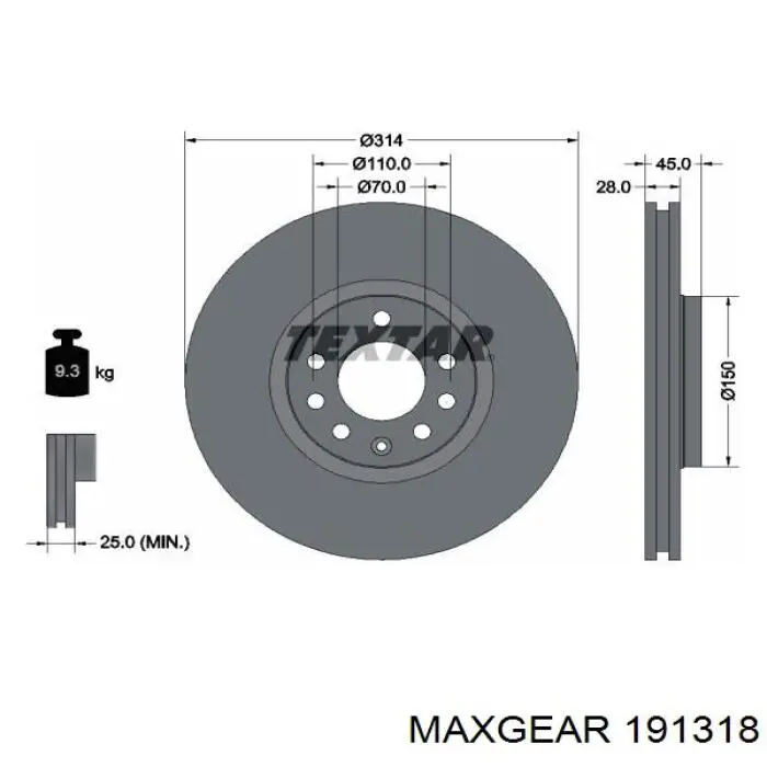 19-1318 Maxgear диск тормозной передний