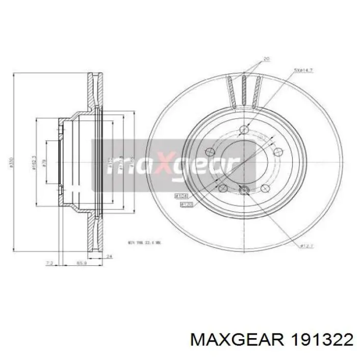 19-1322 Maxgear диск тормозной передний