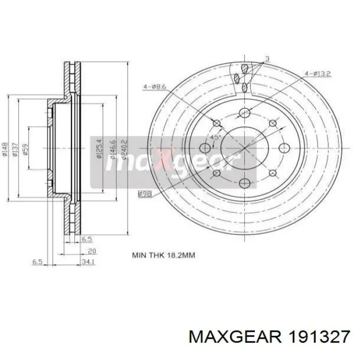 19-1327 Maxgear диск тормозной передний