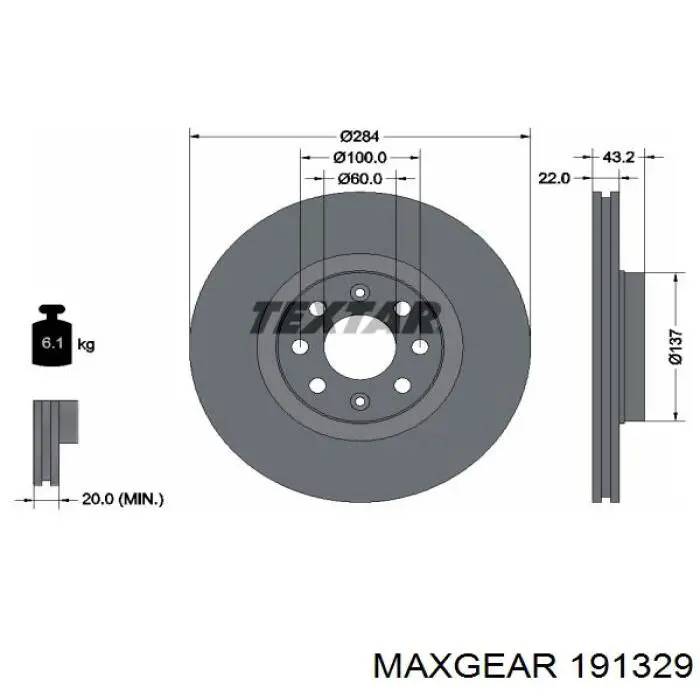 Передние тормозные диски 191329 Maxgear
