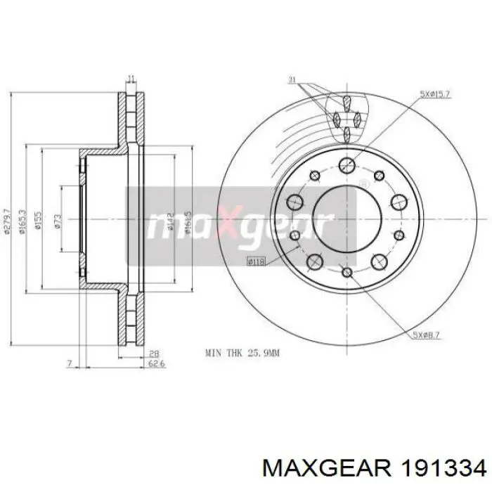 Передние тормозные диски 191334 Maxgear