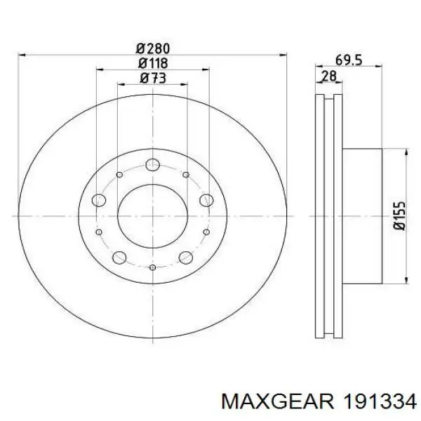 Передний тормозной диск Maxgear 191334