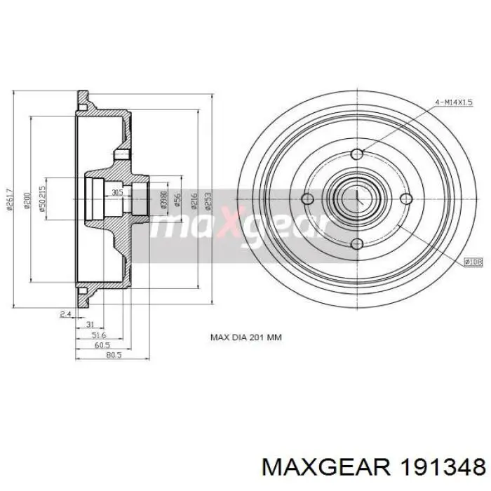 Тормозной барабан 191348 Maxgear