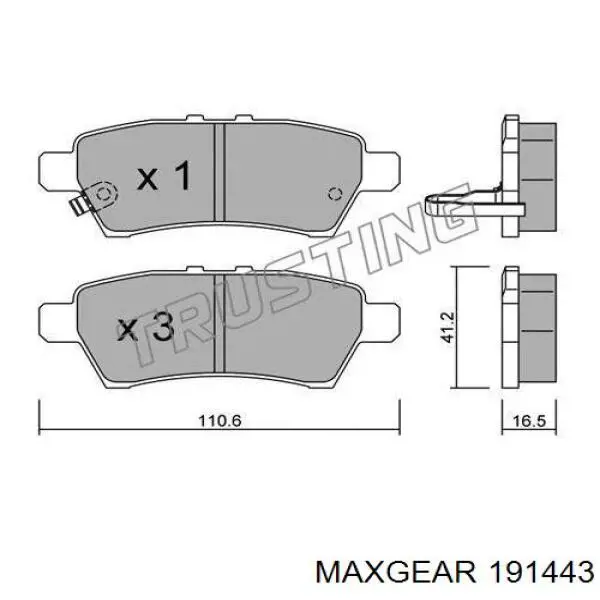Задние тормозные колодки 191443 Maxgear