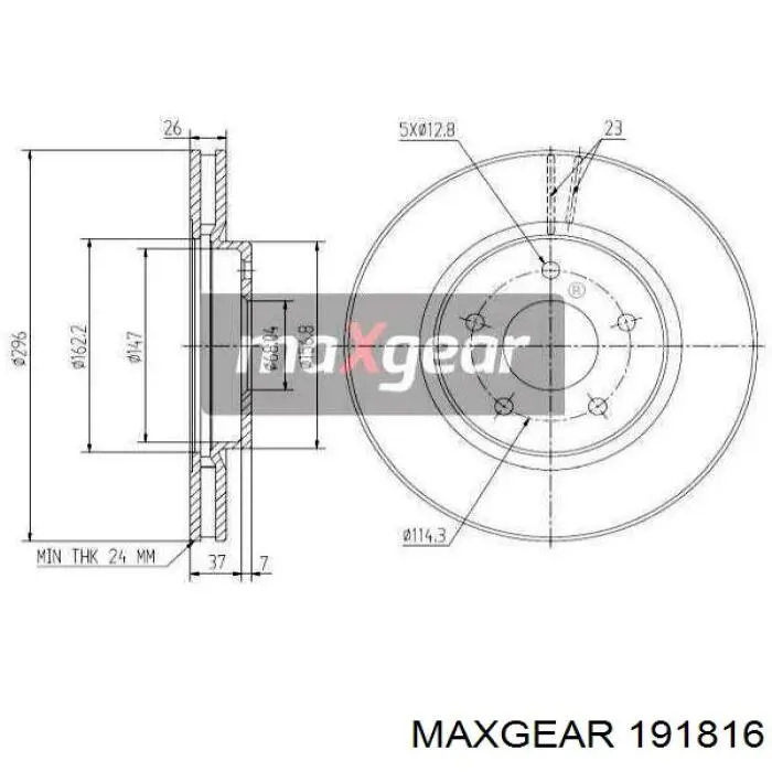 19-1816 Maxgear диск тормозной передний