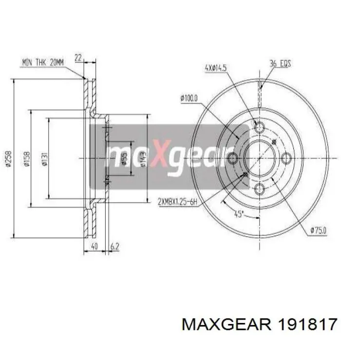 Тормоз дисковый передний Maxgear 191817 цена, от 30.55 USD