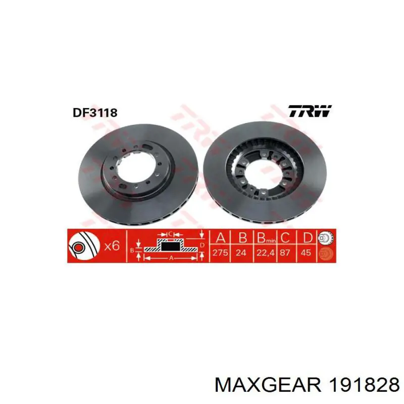 Передние тормозные диски 191828 Maxgear