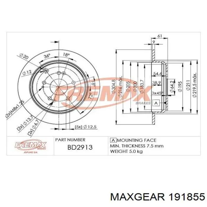 Задний тормозной диск Maxgear 191855 цена, от 27.62 USD
