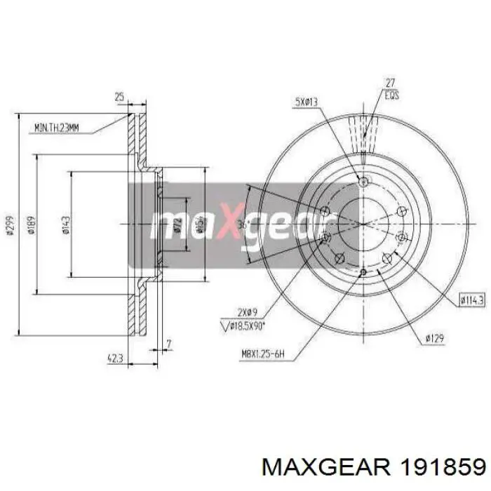 Тормоз дисковый передний Maxgear 191859 цена, от 51.74 USD