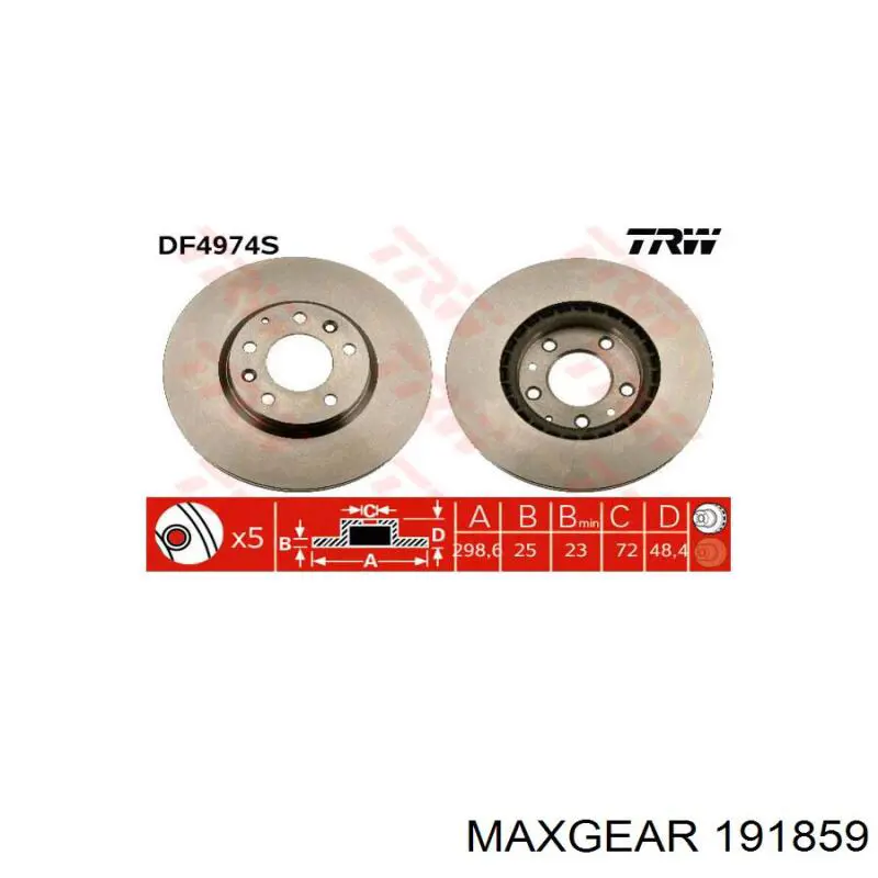191859 Maxgear Диск тормозной передний